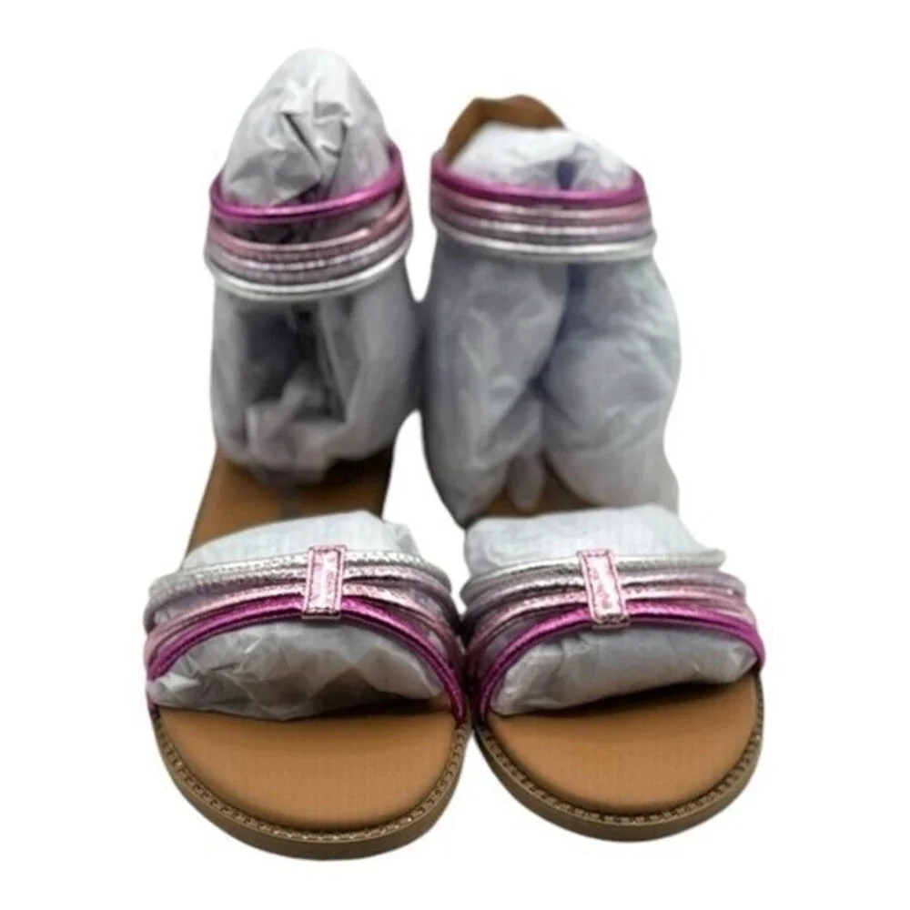Nina Kids Pink Brianna Ankle Strap Metallic Strappy Flat Sandals Size 3